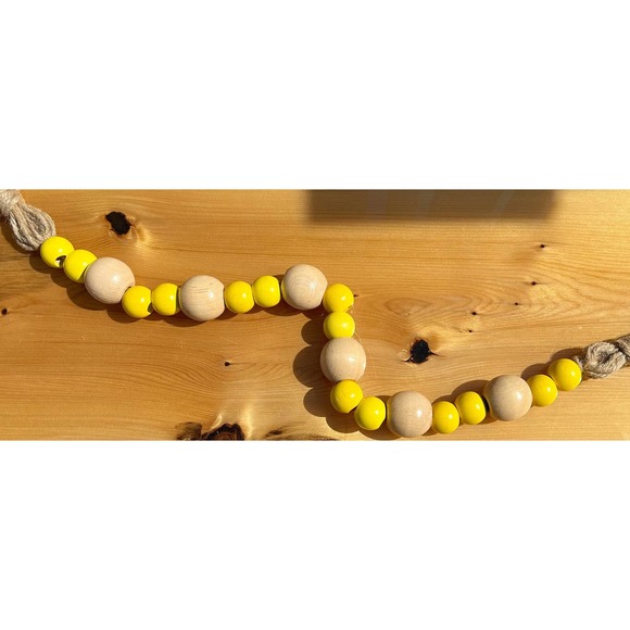 Rustic Natural Chunky Wooden Beaded Tassel Garland for Farmhouse Decor - Picture 9 of 10